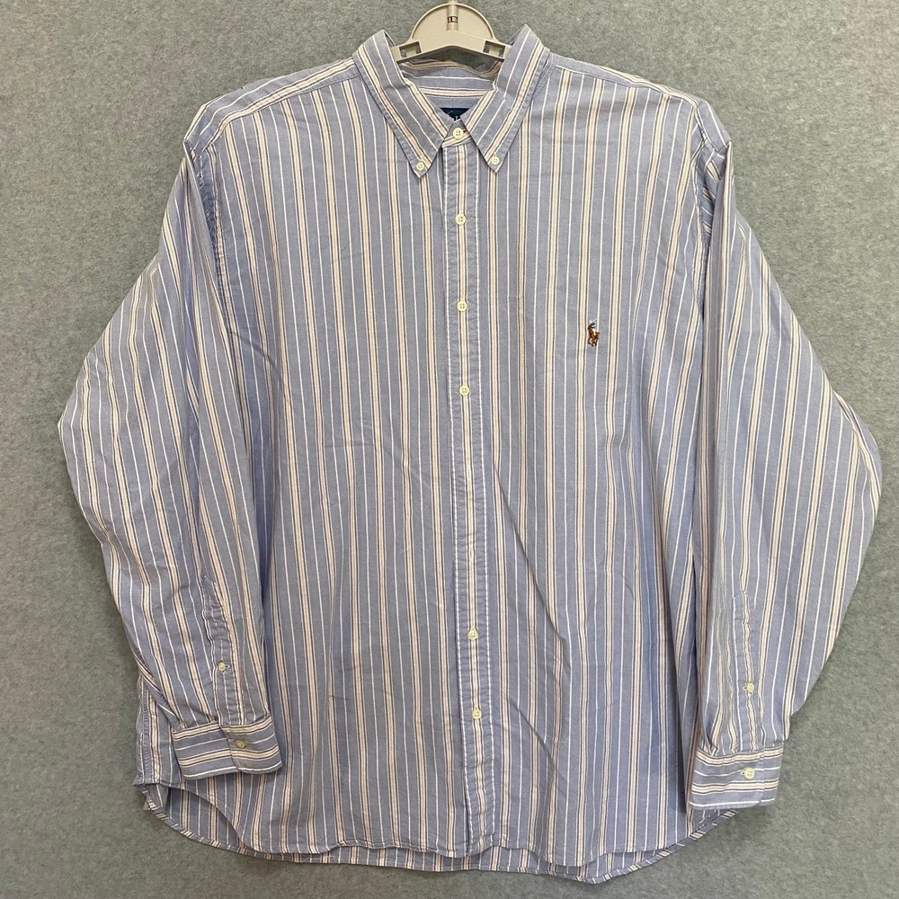 RALPH LAUREN Mens 3XB Classic Fit Blue Pink Stripe 100% Cotton Button Down Shirt